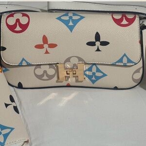 Cream Multicolor Monogram Crossbody Bag with Gold-Tone Closure
